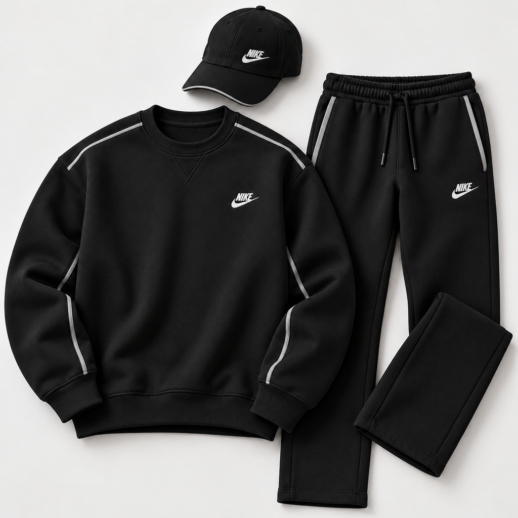 Men's Crewneck Sweatshirt, Straight-Leg Sweatpants & Cap 3-Piece Outfit Set