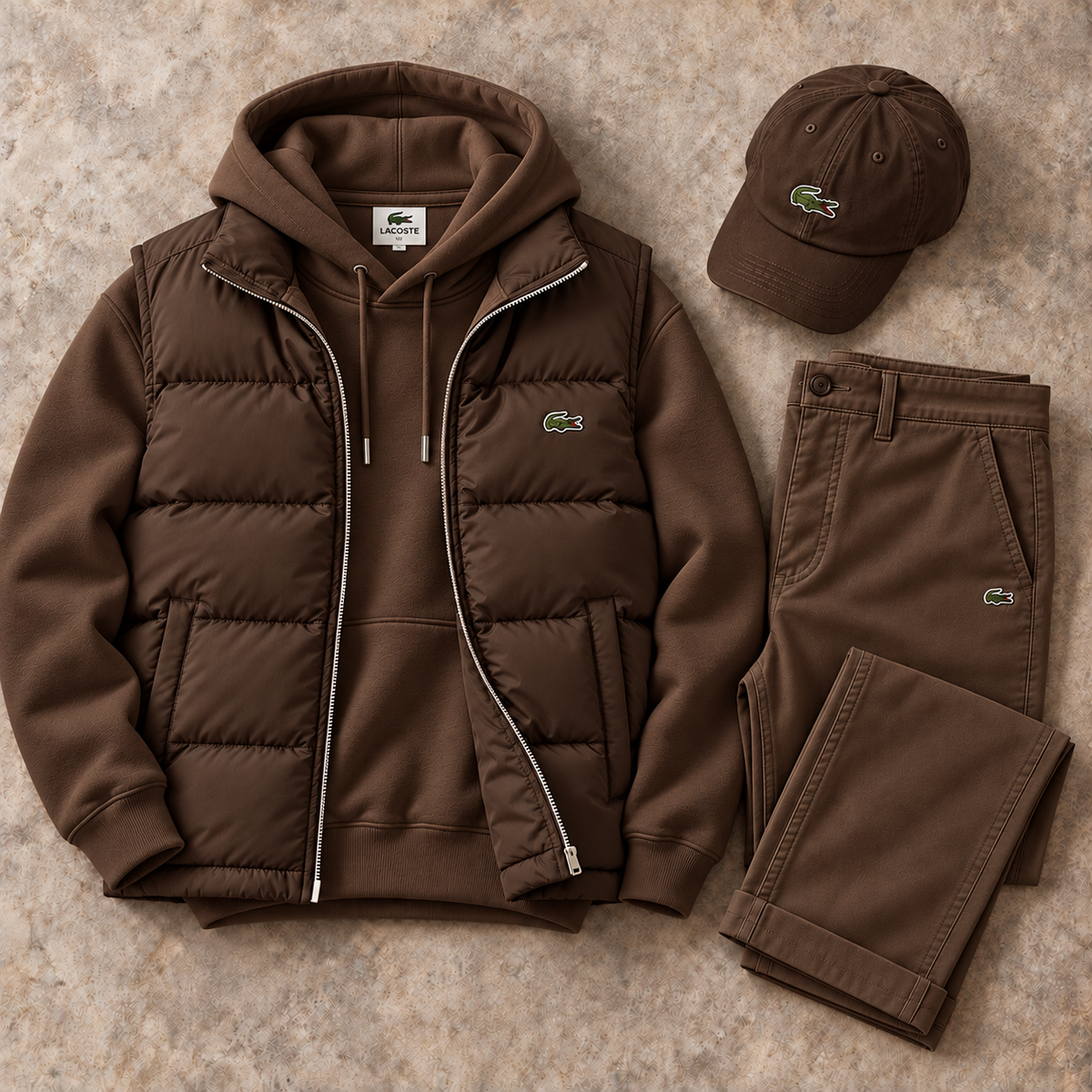 Men's Puffer Vest, Hoodie, Straight-Leg Pants & Cap 4-Piece Set