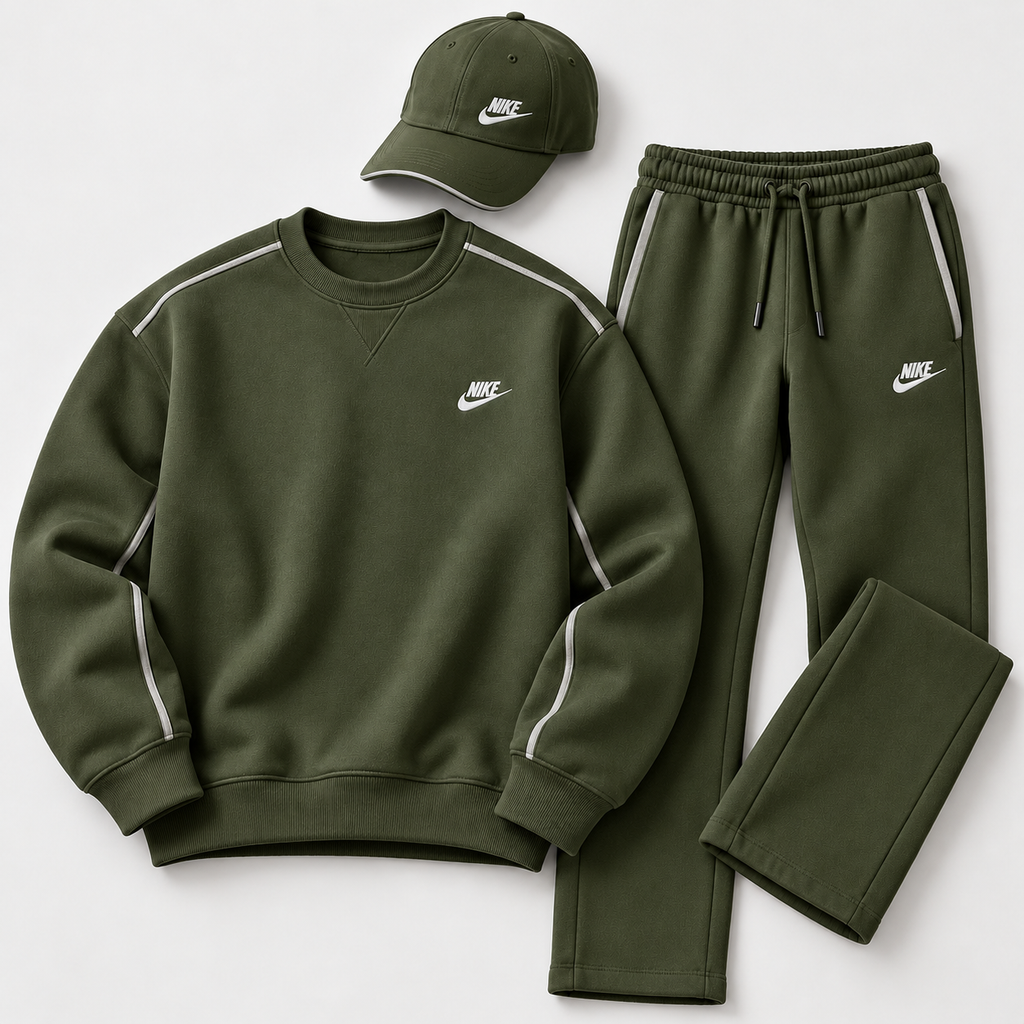 Men's Crewneck Sweatshirt, Straight-Leg Sweatpants & Cap 3-Piece Outfit Set