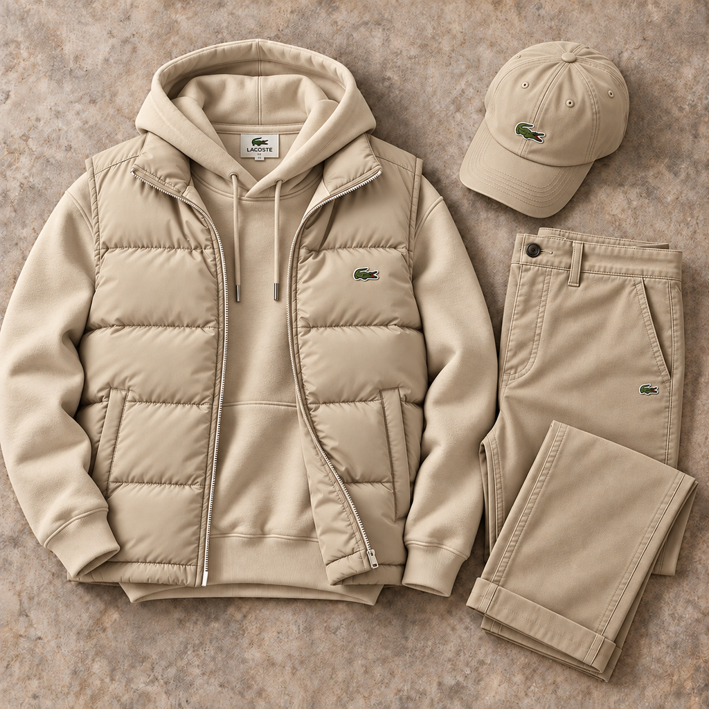 Men's Puffer Vest, Hoodie, Straight-Leg Pants & Cap 4-Piece Set