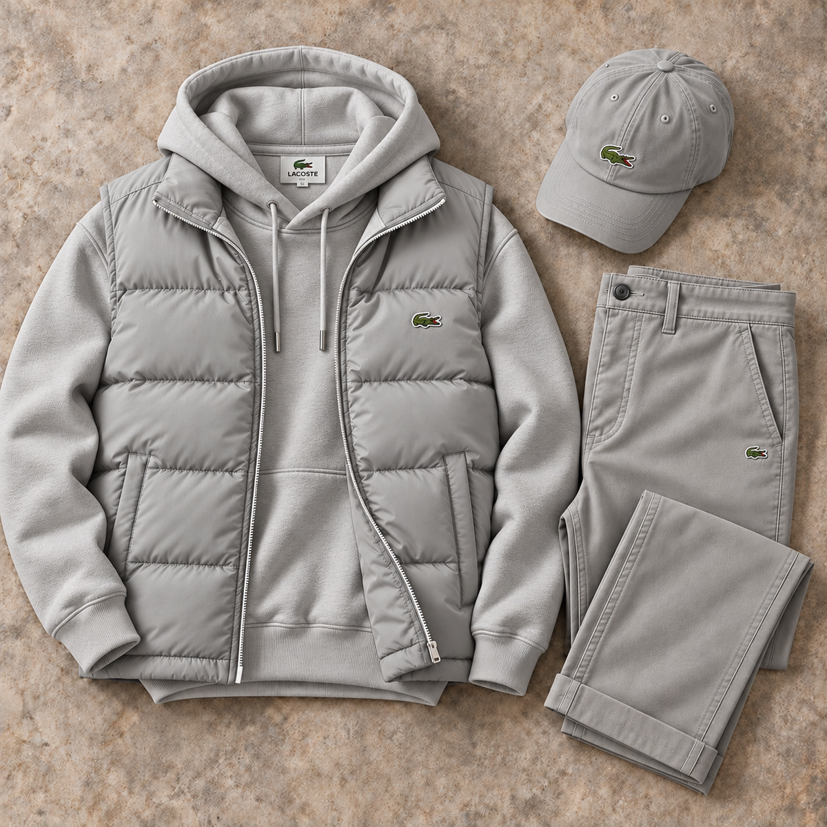 Men's Puffer Vest, Hoodie, Straight-Leg Pants & Cap 4-Piece Set