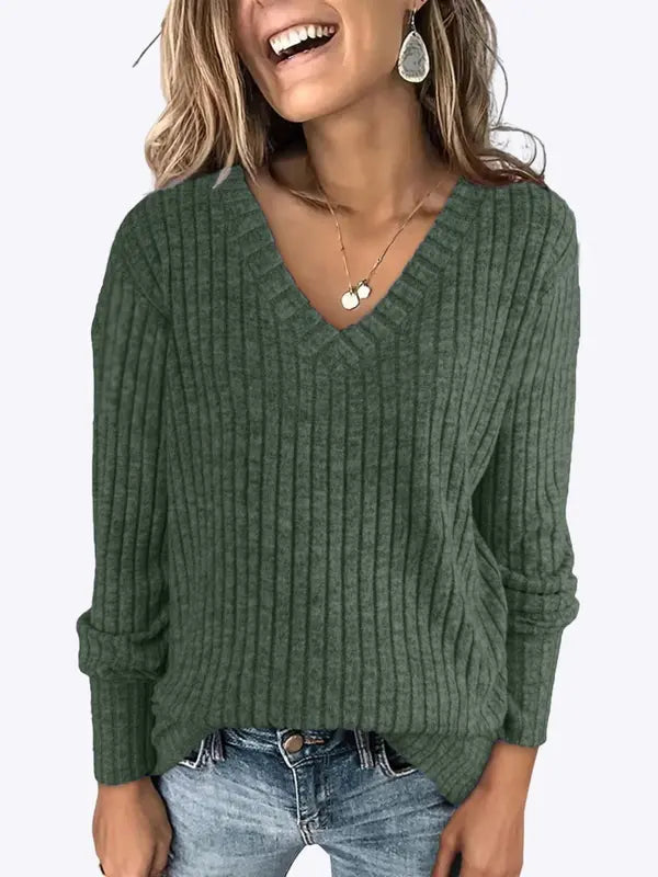 Women's Plain Drop Shoulder V Neck Tee Knitwea
