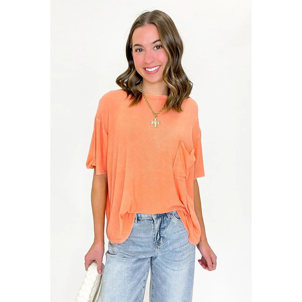 Rylee Mineral Wash Ribbed Relaxed Pocket Top - BACK IN STOCK