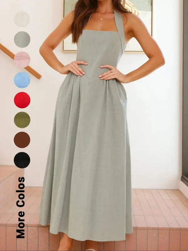 Women's Plain Pocket Zipper Back Dress