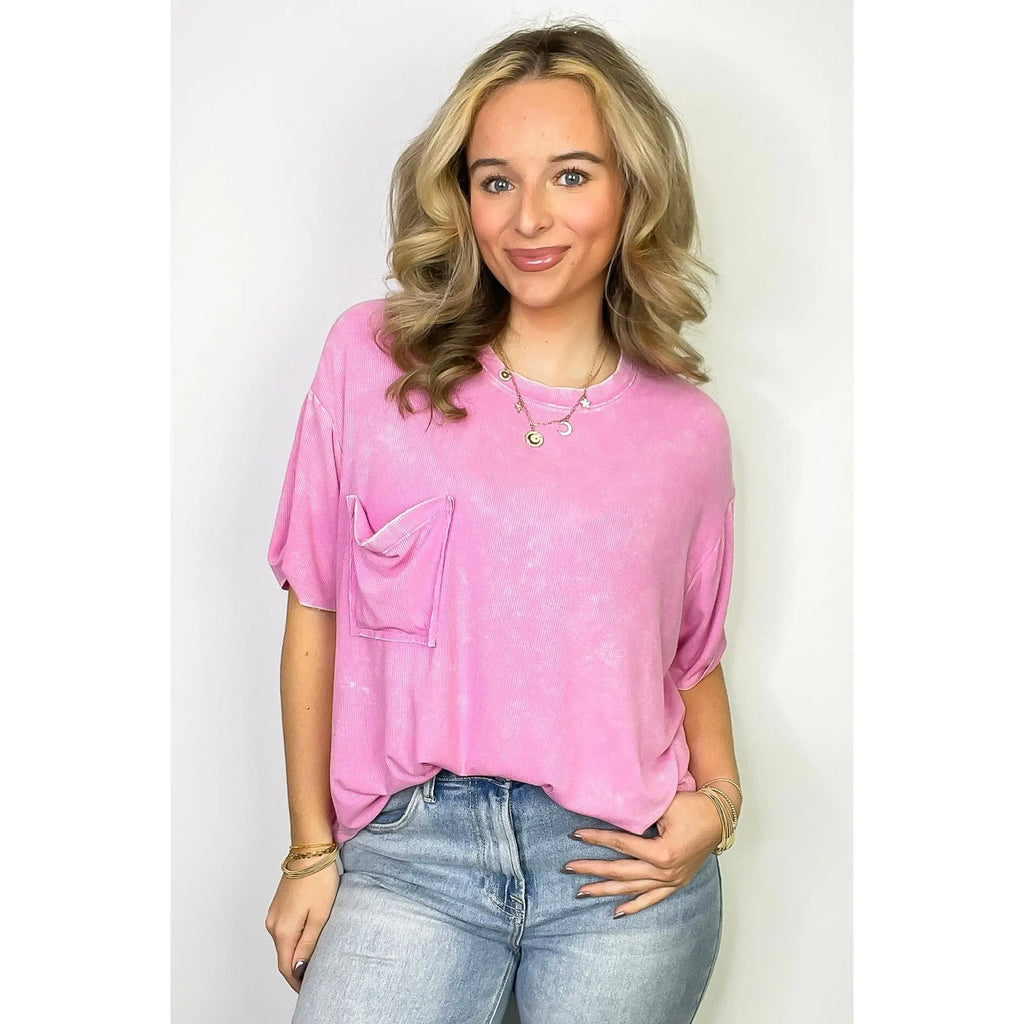 Rylee Mineral Wash Ribbed Relaxed Pocket Top - BACK IN STOCK