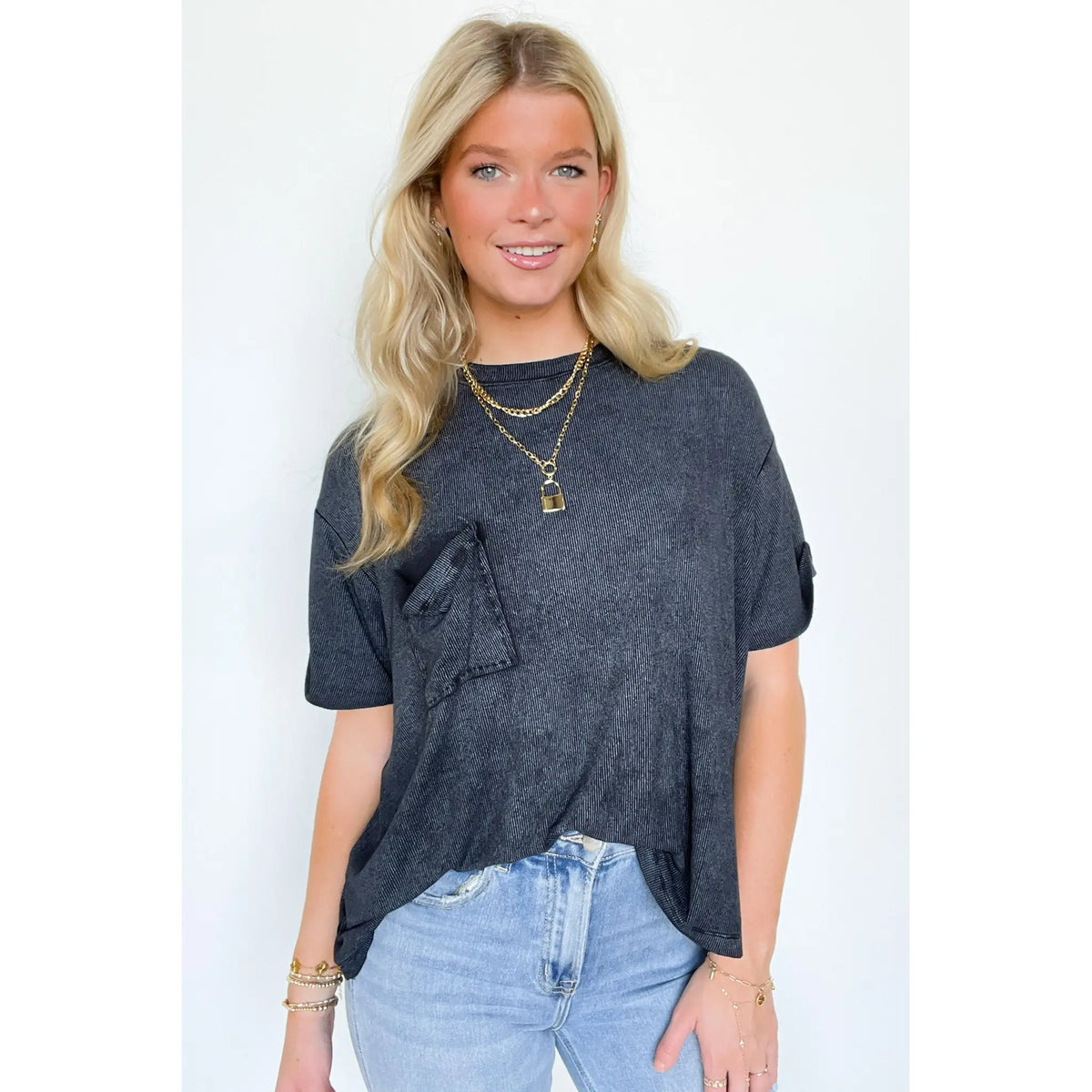 Rylee Mineral Wash Ribbed Relaxed Pocket Top - BACK IN STOCK