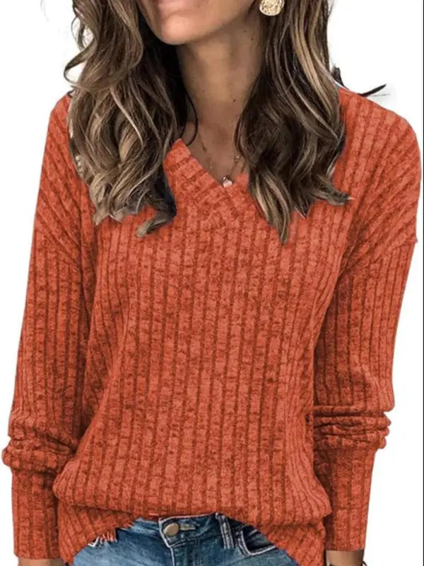 Women's Plain Drop Shoulder V Neck Tee Knitwea