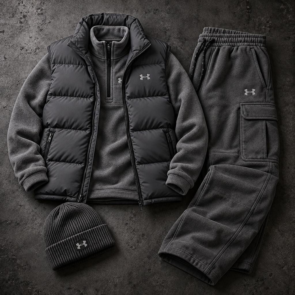 Quarter-Zip Fleece, Cargo Pants & Beanie 4-Piece Winter Outfit Set