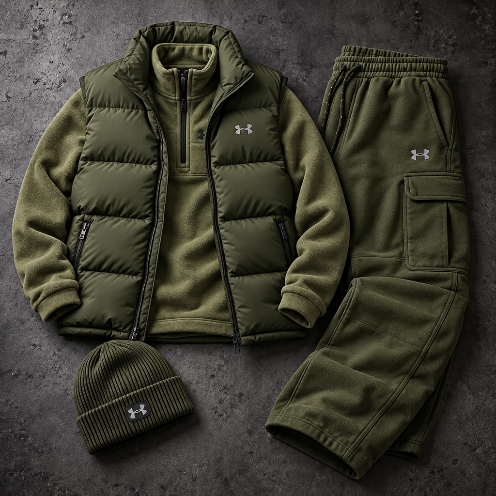 Quarter-Zip Fleece, Cargo Pants & Beanie 4-Piece Winter Outfit Set