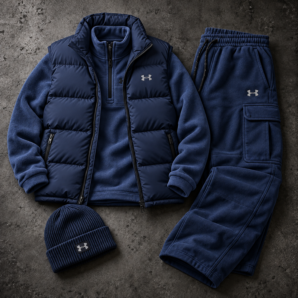Quarter-Zip Fleece, Cargo Pants & Beanie 4-Piece Winter Outfit Set