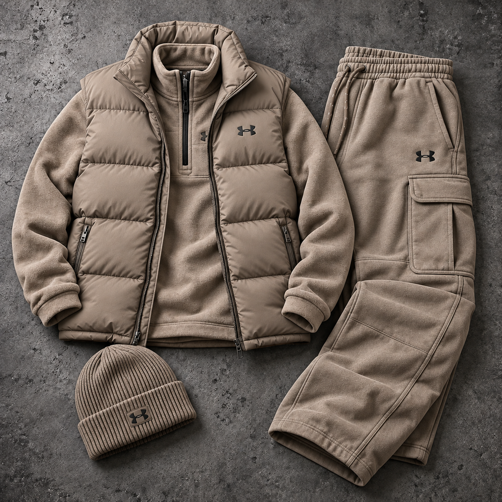 Quarter-Zip Fleece, Cargo Pants & Beanie 4-Piece Winter Outfit Set