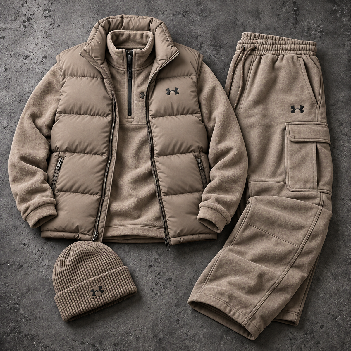 Quarter-Zip Fleece, Cargo Pants & Beanie 4-Piece Winter Outfit Set