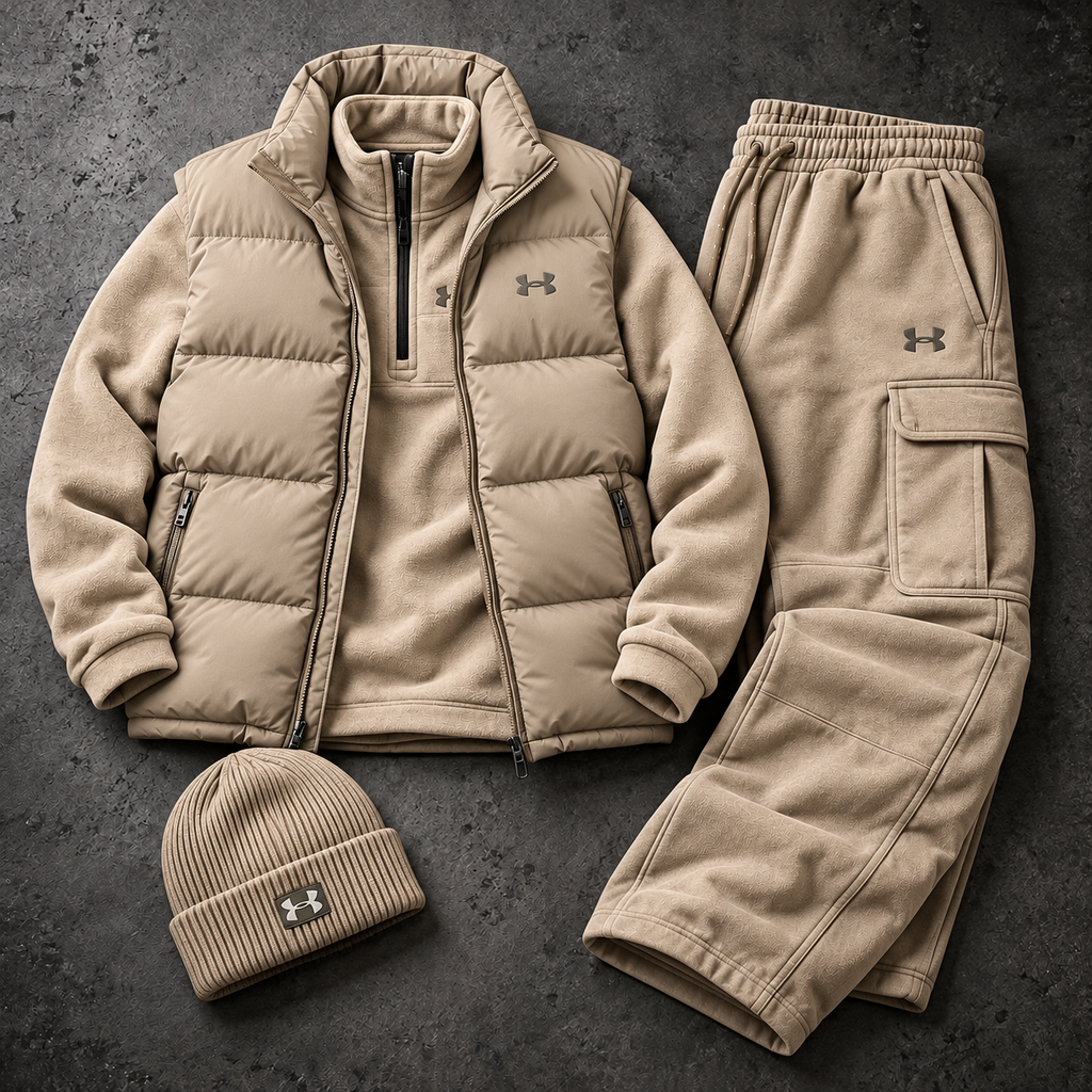 Quarter-Zip Fleece, Cargo Pants & Beanie 4-Piece Winter Outfit Set