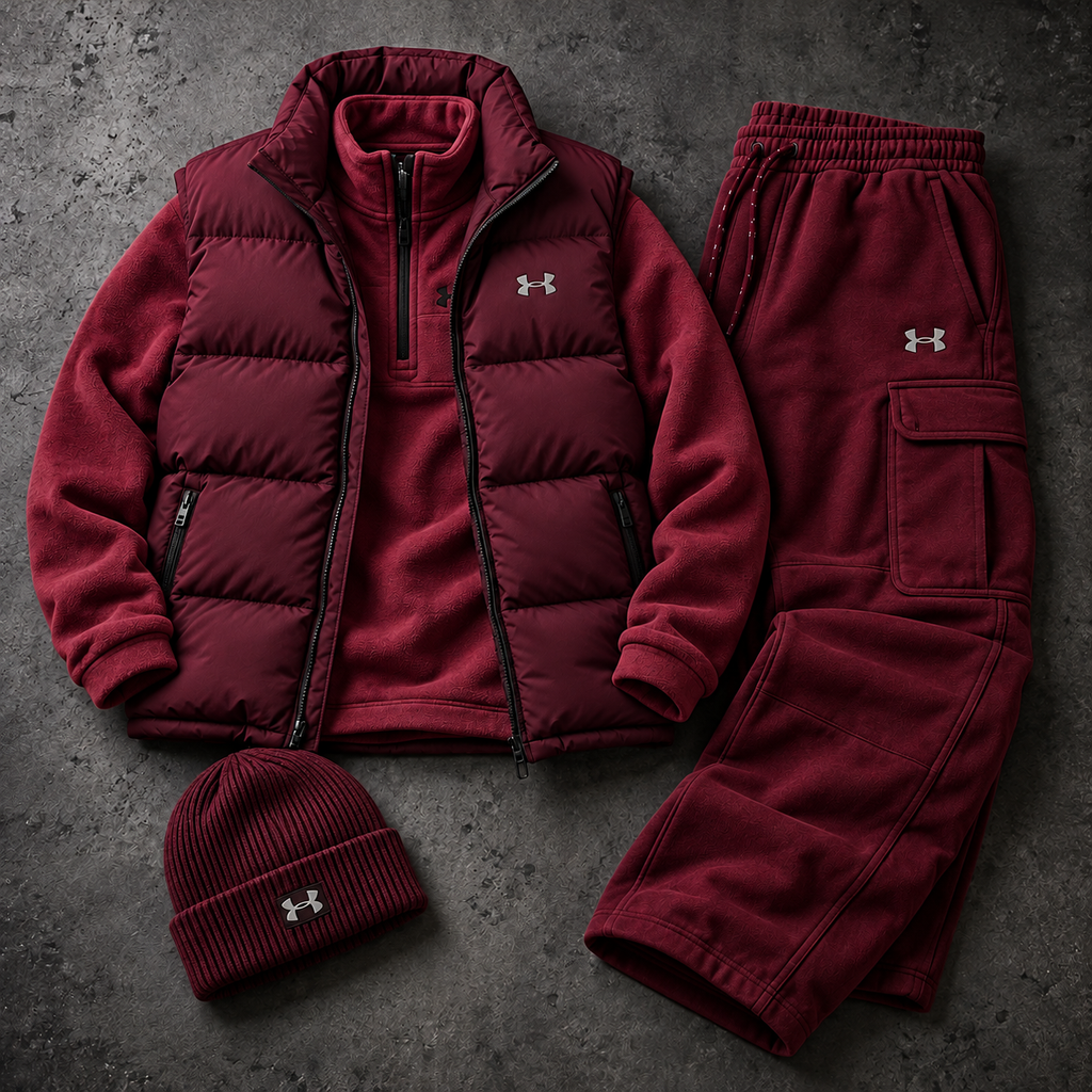 Quarter-Zip Fleece, Cargo Pants & Beanie 4-Piece Winter Outfit Set