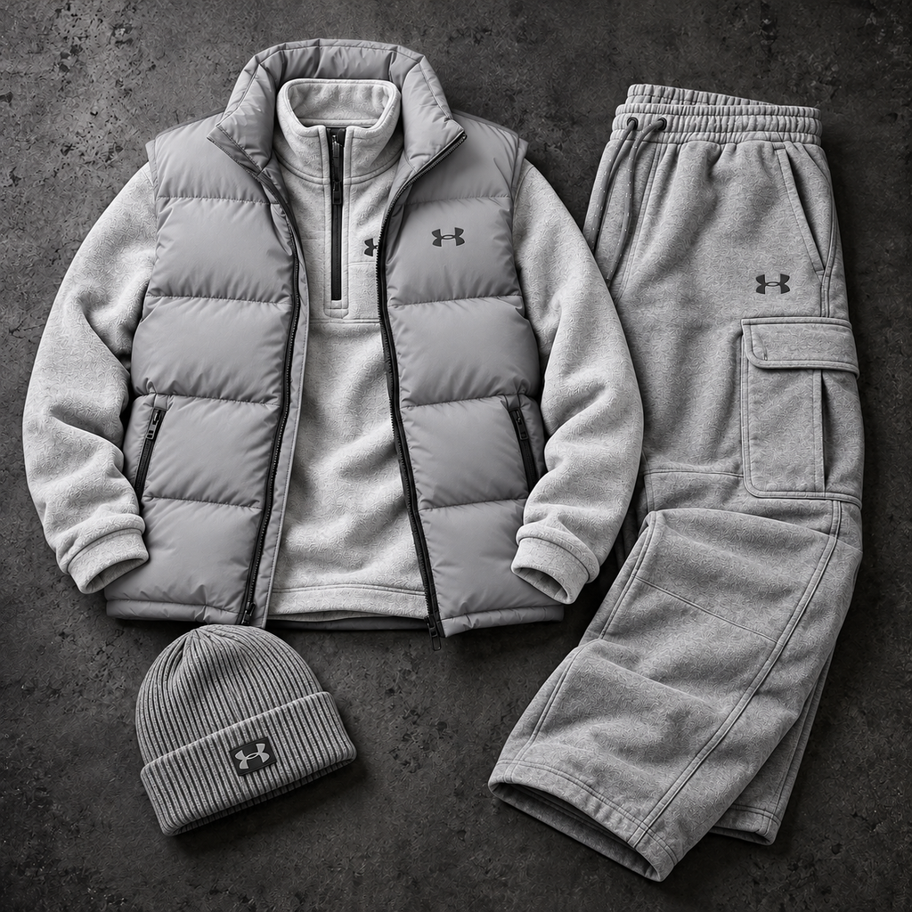 Quarter-Zip Fleece, Cargo Pants & Beanie 4-Piece Winter Outfit Set