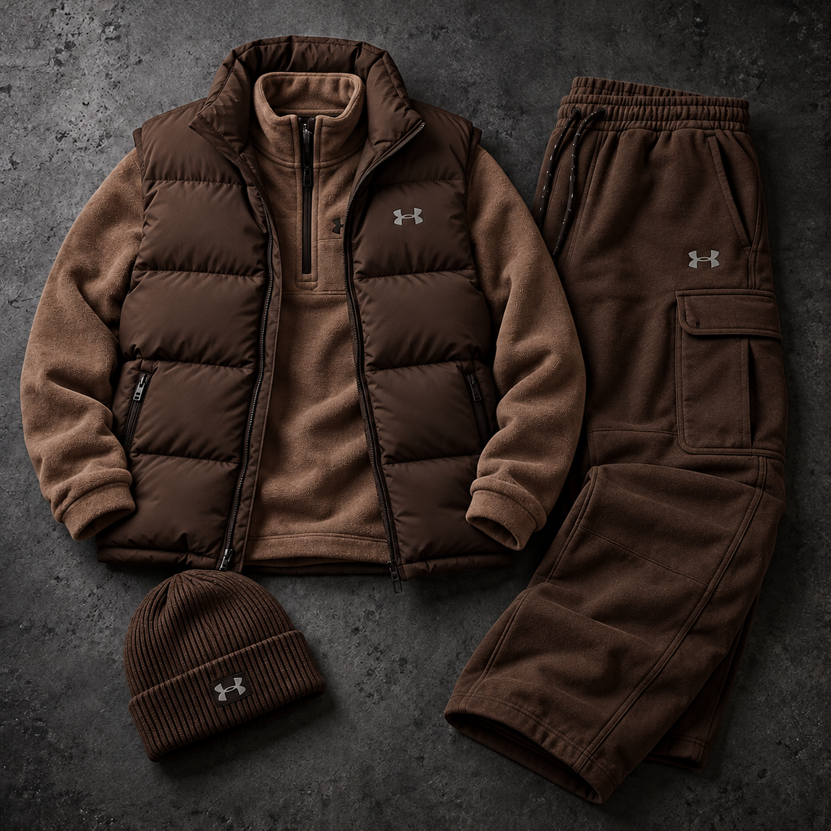 Quarter-Zip Fleece, Cargo Pants & Beanie 4-Piece Winter Outfit Set