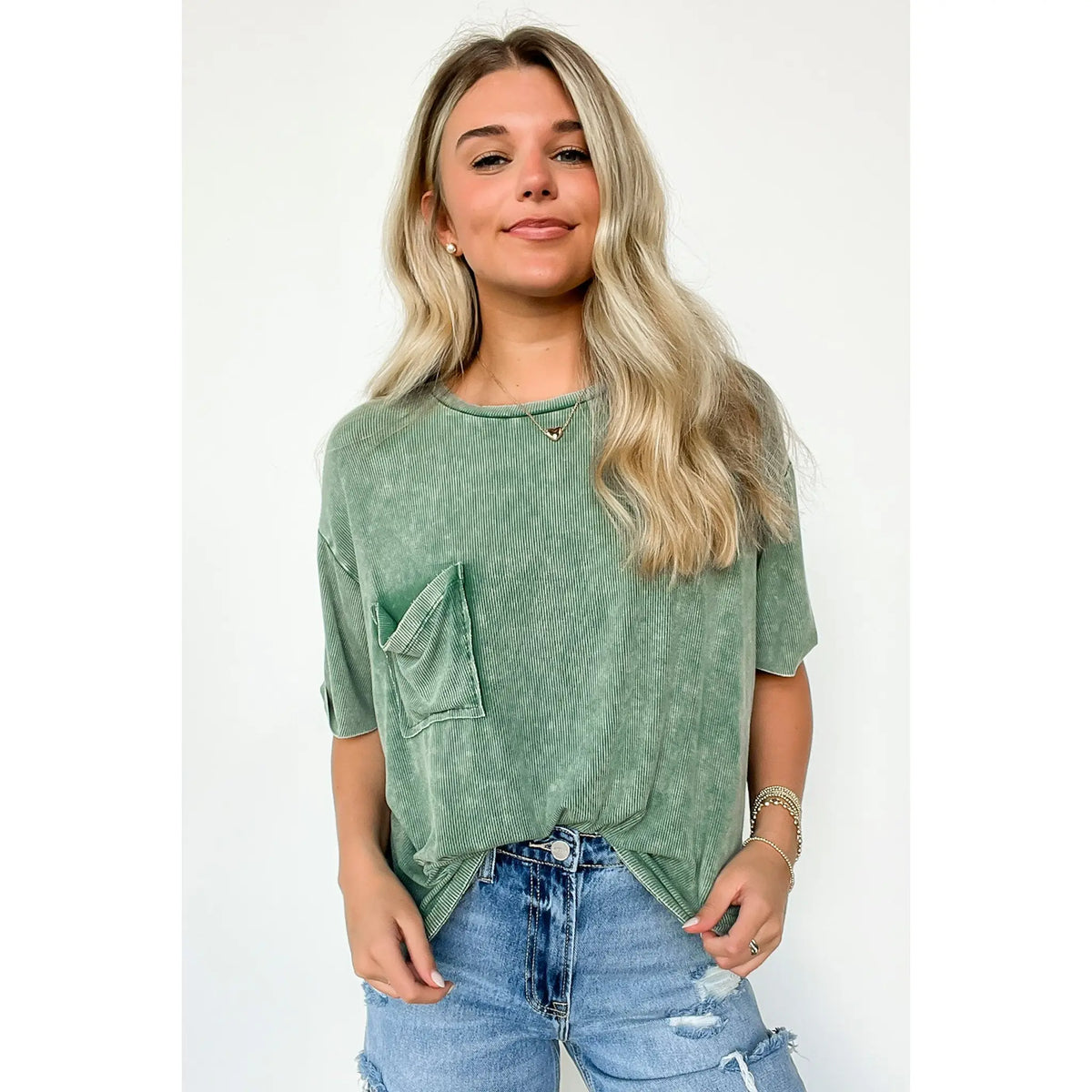 Rylee Mineral Wash Ribbed Relaxed Pocket Top - BACK IN STOCK