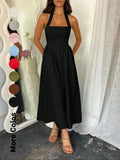 Women's Plain Pocket Zipper Back Dress