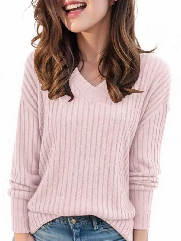 Women's Plain Drop Shoulder V Neck Tee Knitwea