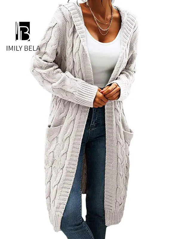Women's Pocket Drop Shoulder Cardigan, Hooded Long Sleeve Warm Top
